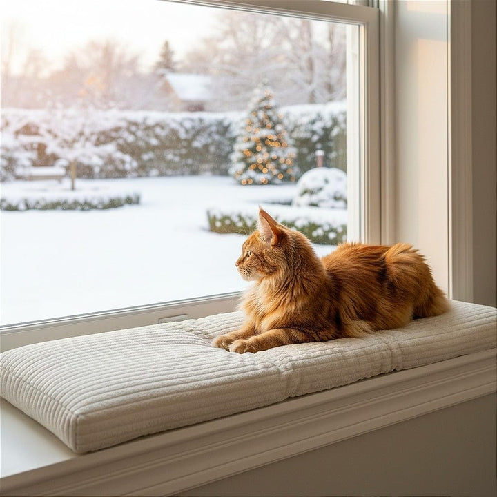 PRASKA® Katzen Fensterliege 70x28cm Weiches Katzenbett für die Fensterbank Milchig - Premium Fenster