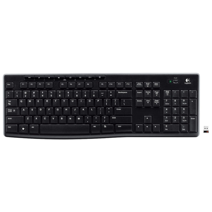 Logitech K270 Kabellose Tastatur, 2.4 GHz Verbindung via Unifying USB-Empfänger, 8 Multimedia- und S