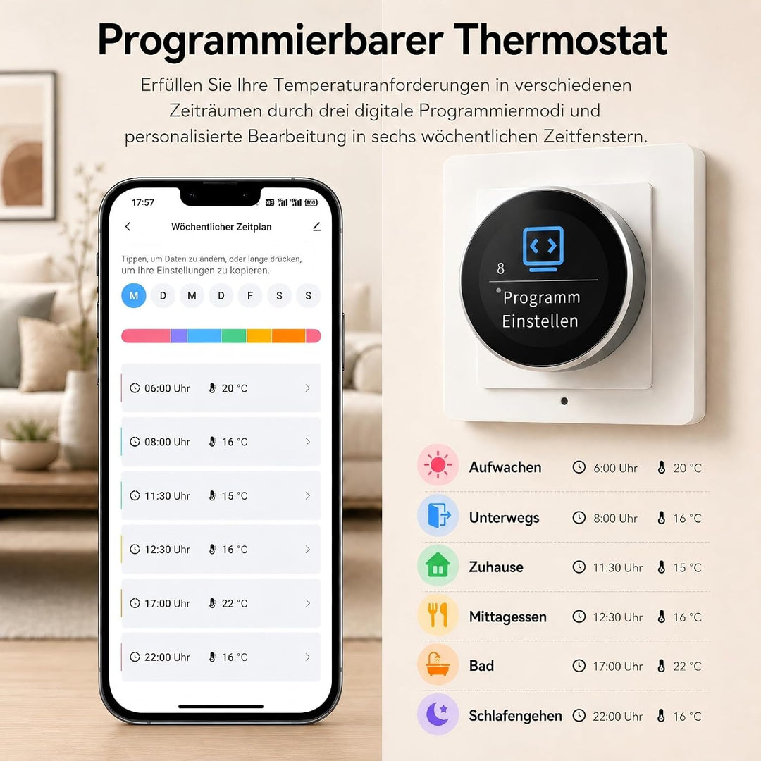 WiFi Thermostat Fussbodenheizung Wasser Digitales Raumthermostat Drehregler Wasserheizung Thermostat