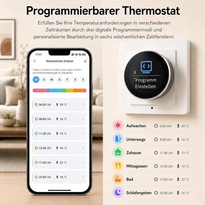 WiFi Thermostat Fussbodenheizung Wasser Digitales Raumthermostat Drehregler Wasserheizung Thermostat
