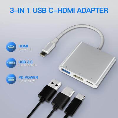 VVG USB C to 4K HD.MI Adapter für MacBook Pro/Air, 3 in 1 USB-C Digital AV Multiport Adapt mit 4K 30