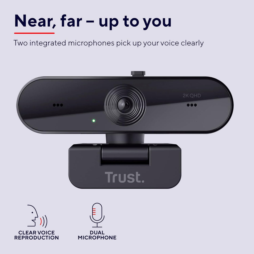 Trust Taxon 2K QHD Webcam aus 85% Recycling-Kunststoff, 2560x1440p USB Kamera PC mit Abdeckung, Auto