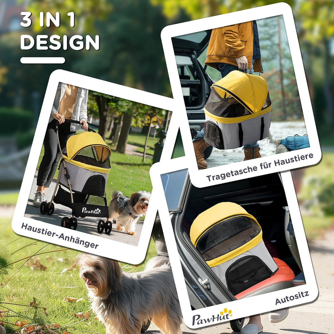 PawHut Hundewagen 2 in 1 Hundebuggy Faltbar klappbar Katzenwagen bis 10kg mit Aufbewahrungskorb, Kis