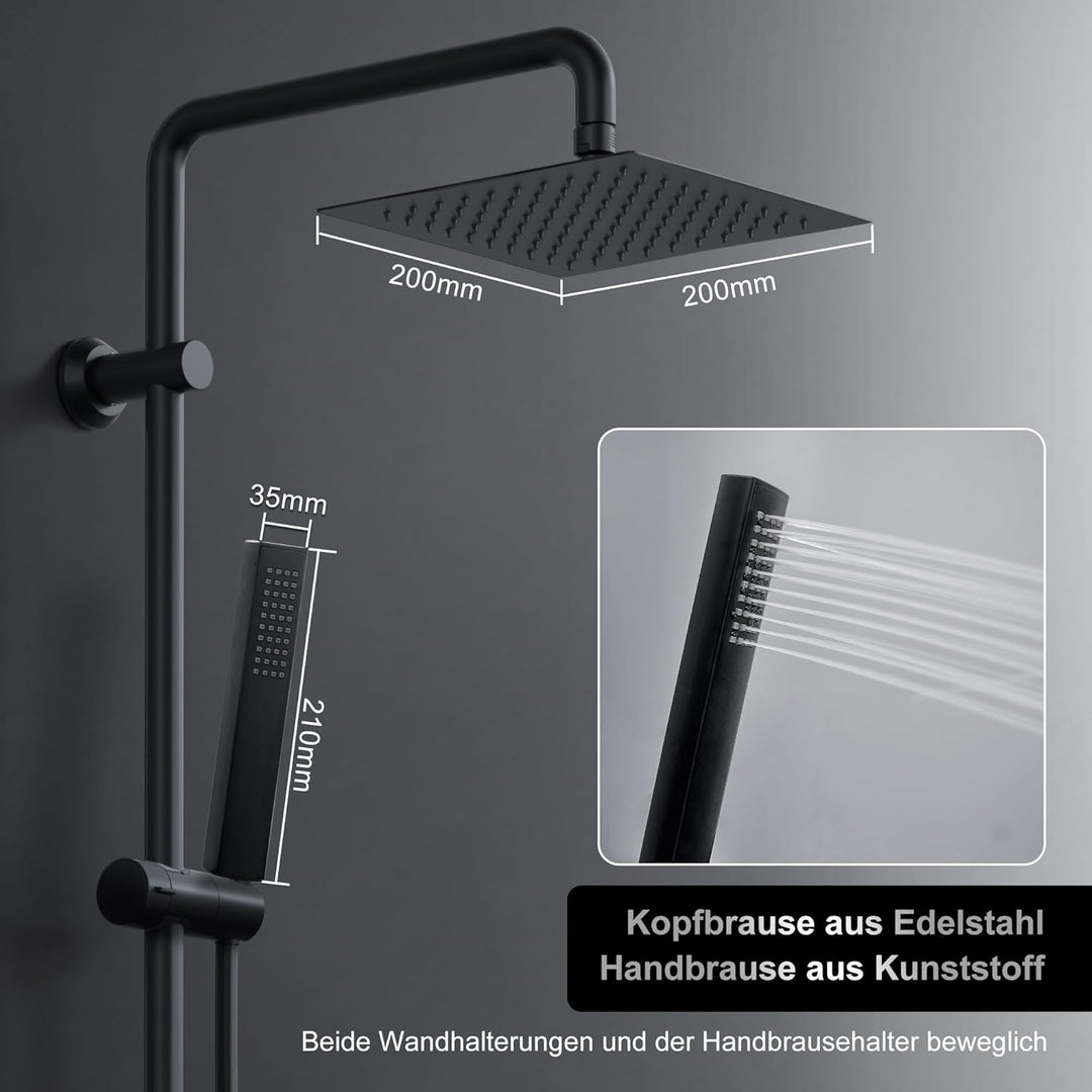 Görbach Regendusche Duschsystem ohne Armatur, Edelstahl Duschset mit 92cm Duschstange, Eckig Überkop