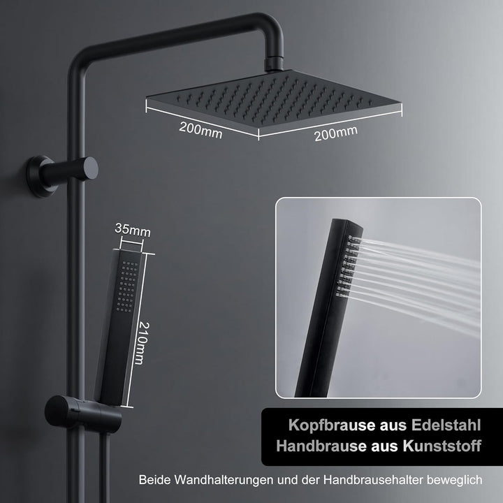Görbach Regendusche Duschsystem ohne Armatur, Edelstahl Duschset mit 92cm Duschstange, Eckig Überkop