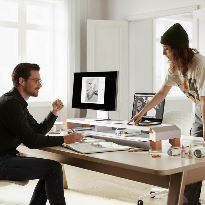 Fenge Monitorständer mit Telefon Ständer, 100cm Dual Monitor Riser für 2 Monitore, Schreibtisch Rega