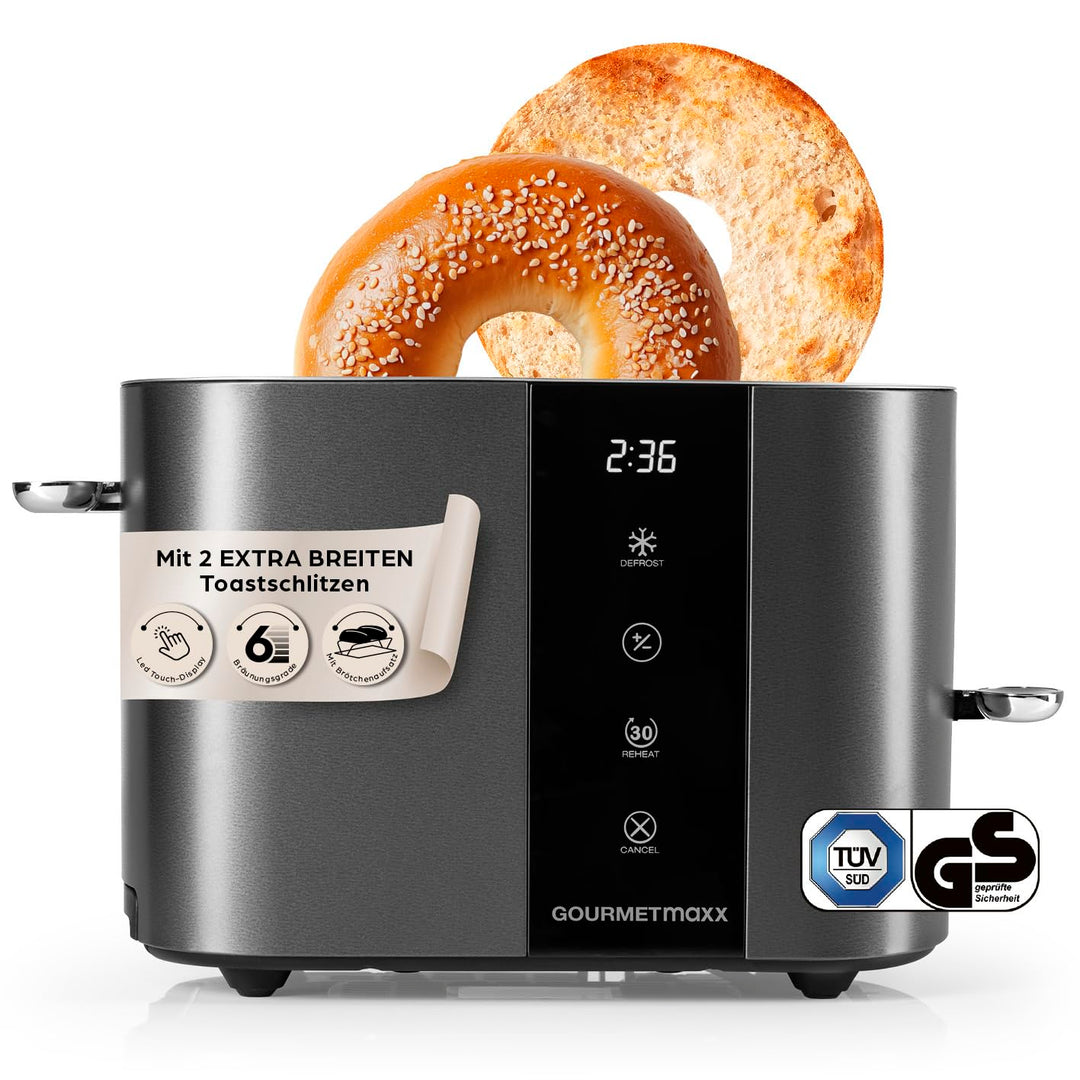 GOURMETmaxx Toaster Kurzschlitz für 2-Scheiben | Toaströster Anthrazit mit 6 Bräunungsgraden und Rea