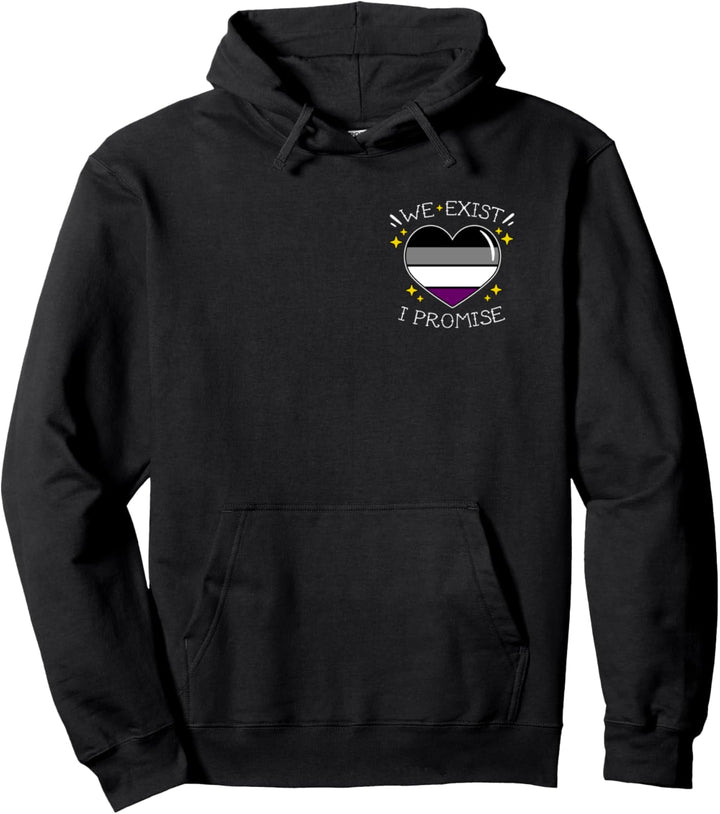Asexual Pride Gay Heart We Exist I Promise Pocket Pullover Hoodie