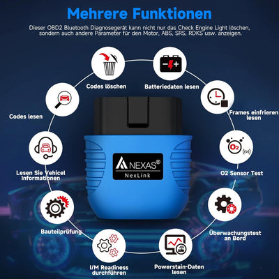 AUTOPHIX Nexlink OBD2 Bluetooth 5.0 Diagnosegerät Auto für Autos und Motorräder, OBD2 Bluetooth Adap