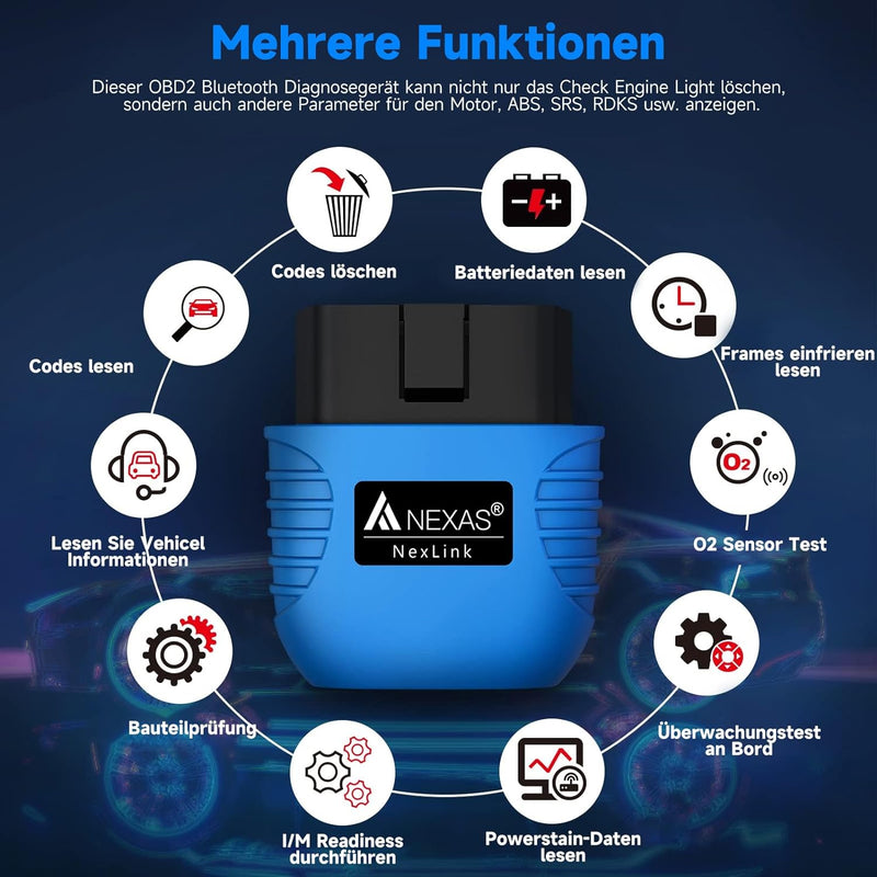 AUTOPHIX Nexlink OBD2 Bluetooth 5.0 Diagnosegerät Auto für Autos und Motorräder, OBD2 Bluetooth Adap