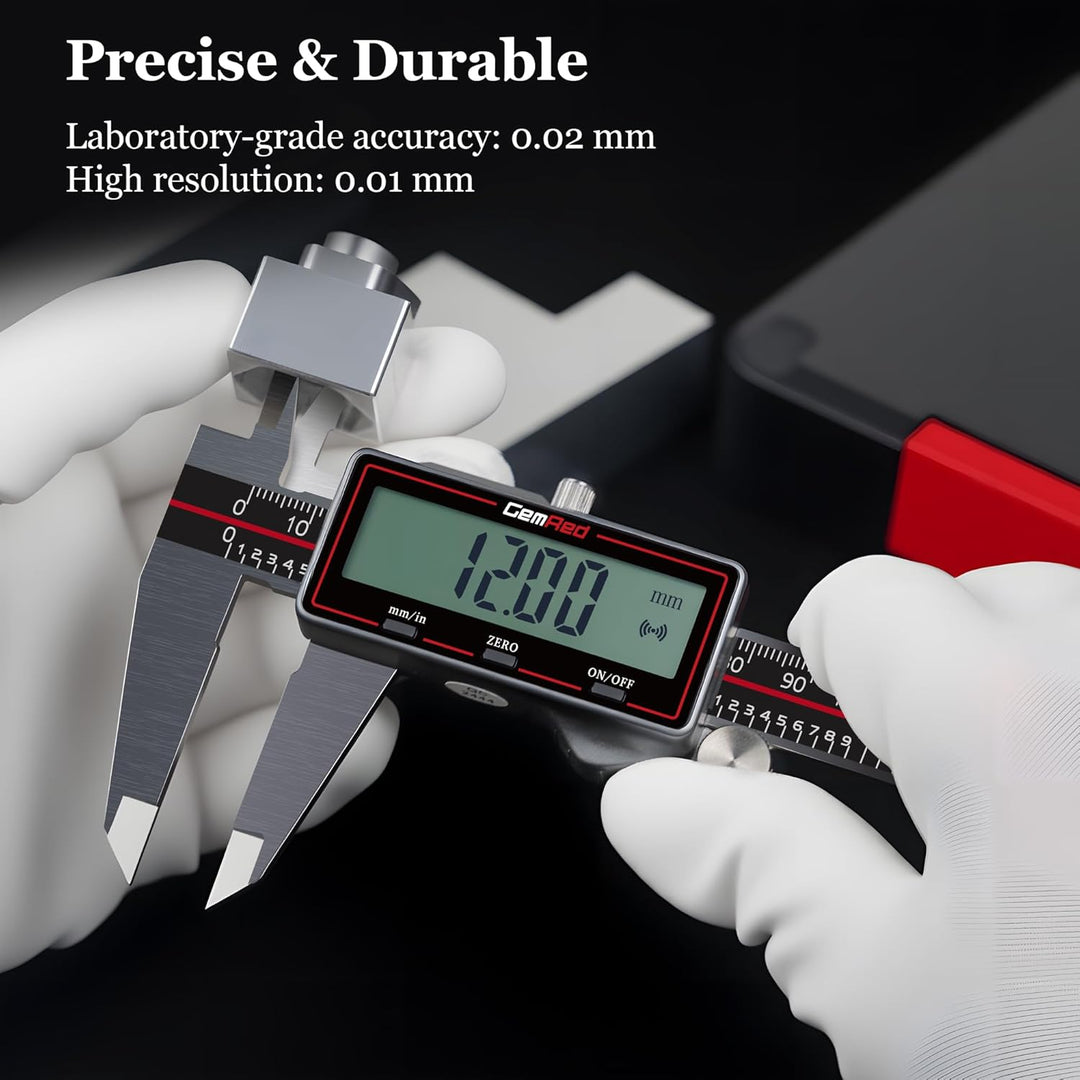 GemRed Digitaler Messschieber 150 mm, Kabelloser Edelstahl Messschieber mit Grossem LCD-Display, Sch