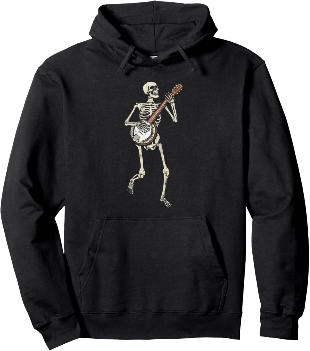 Retro Dancing Skeleton & Banjo Vintage Graphic Pullover Hoodie