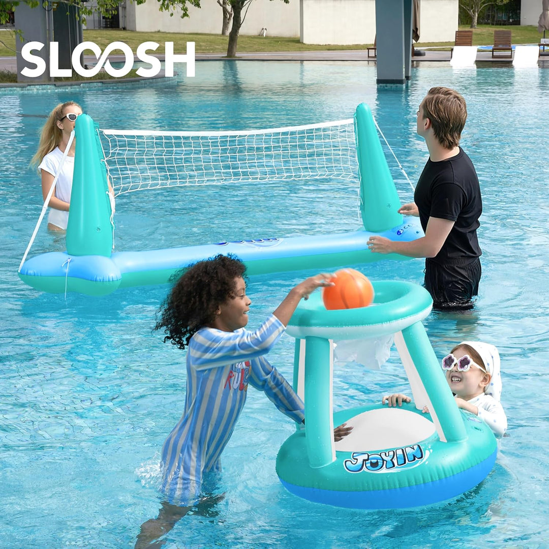JOYIN Aufblasbare Pool Float Set, Volleyballnetz & Basketballkörbe & Bälle für Kinder Erwachsene, Wa