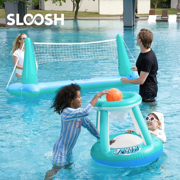 JOYIN Aufblasbare Pool Float Set, Volleyballnetz & Basketballkörbe & Bälle für Kinder Erwachsene, Wa