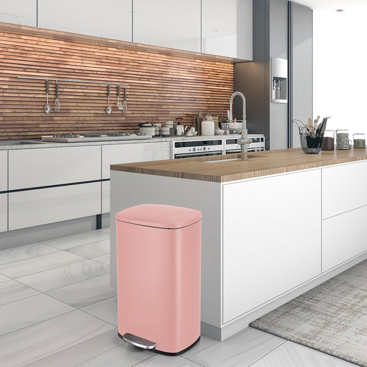 LIFERUN Mülleimer 50l aus Edelstahl, Abfalleimer mit Deckel, Soft-Close Tretmülleimer, Grosser Trete