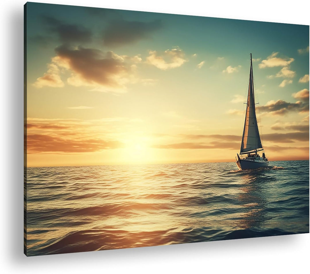deyoli Segelboot im Ozean Format: 80x60 cm als Leinwandbild, Motiv fertig gerahmt auf Echtholzrahmen