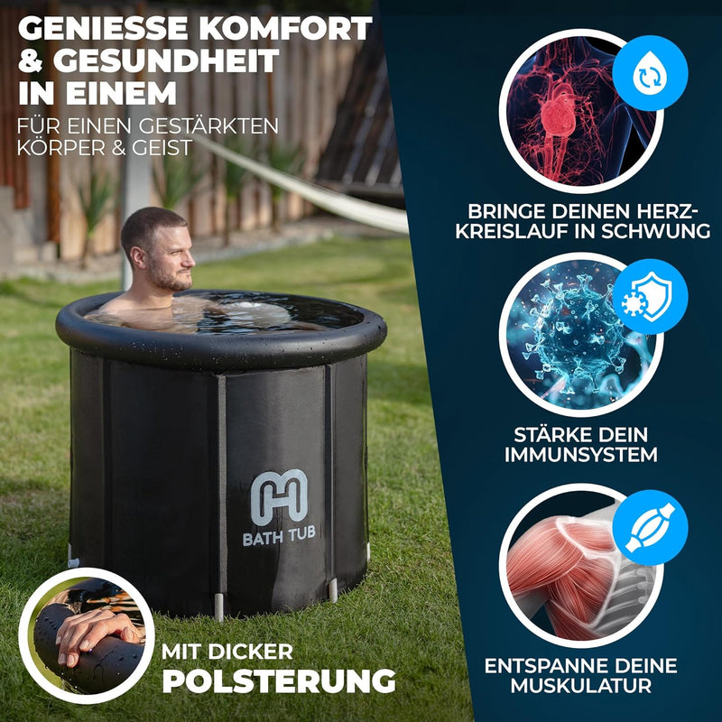 NUIA Premium Eisbad 2.0 400L (80 cm Ø) L Komplettset, Kryotherapie Eis Bad für Sportler & Anfänger,
