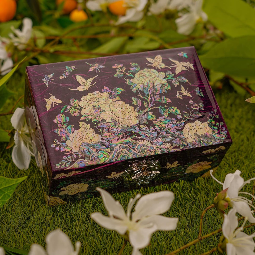 February Mountain Mother of Pearl Jewelry Organizer Box with Ring Tray - Gifts for Women Unique gift