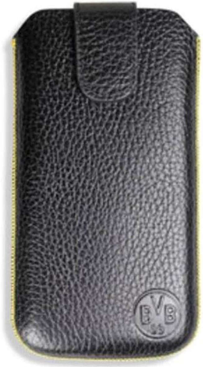 Borussia Dortmund BVB Handytasche aus Leder Gr. M: Schwarz, Unisex, Smartphone-Tasche mit geprägtem