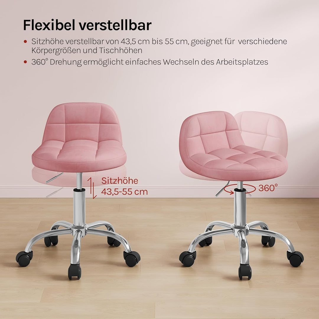 WOLTU Schminktisch Stuhl Rosa, Drehstuhl mit Rollen, Rollhocker höhenverstellbar, Arbeitshocker, Hoc
