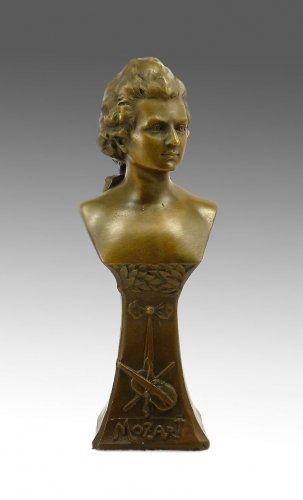 Kunst & Ambiente - Bronzefigur - Büste von Wolfgang Amadeus Mozart - Milo - signiert - Musiker Statu
