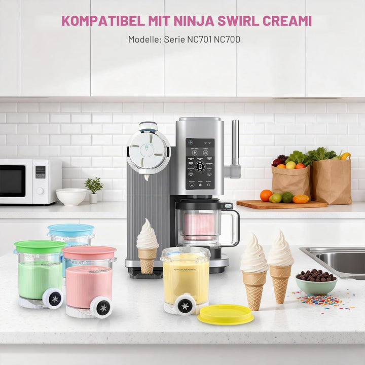 4 Stück für Ninja Creami Behälter - Zubehör für Modelle NC701EU/NC700, BPA-frei, Geschirrspülergeeig