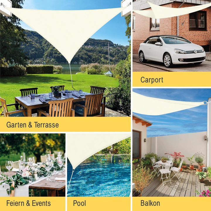 Sol Royal Sonnensegel dreieckig wasserdicht für Terrasse Balkon Garten | 7x5x5m Creme UV Sonnenschut