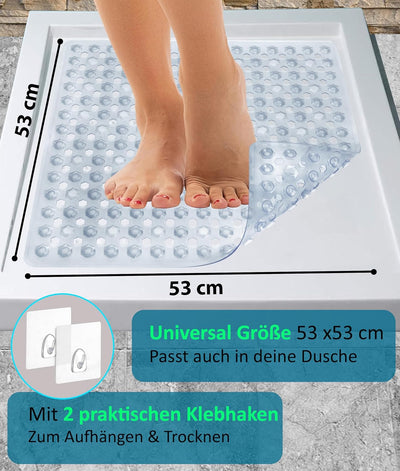 Blumbach® Duschmatte rutschfest 53x53cm - 100% BPA-frei - Inkl. 2 Haken zum Aufhängen - griffige Ant