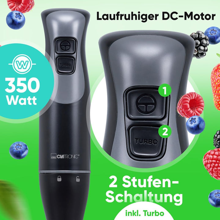 Clatronic® Stabmixer für Smoothies Shakes Suppen | Turbo-Funktion | 350W Pürierstab | Edelstahlmesse