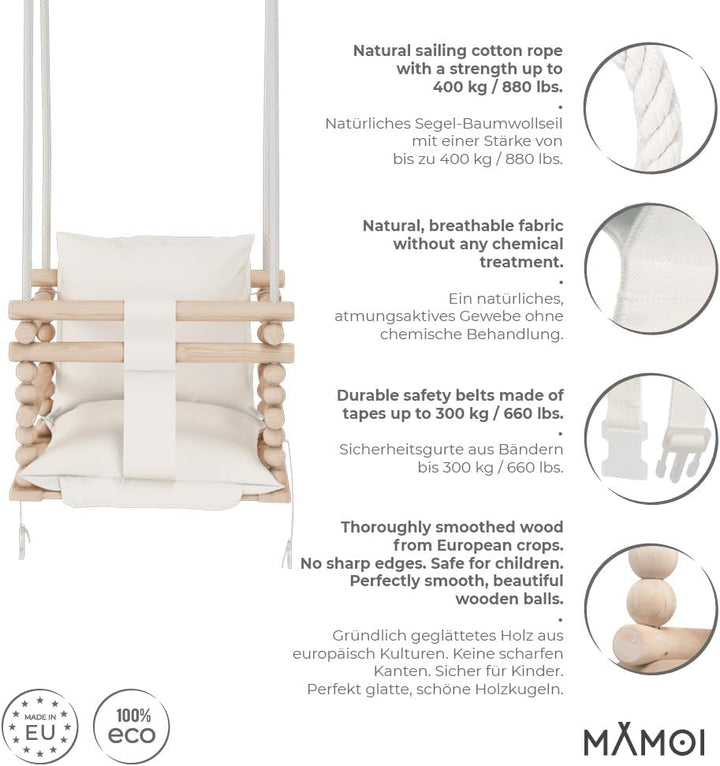 MAMOI® Babyschaukel Holz | Indoor Babyschaukel | Kinderschaukel Indoor | Babyschaukel 3 in 1 + SICHE