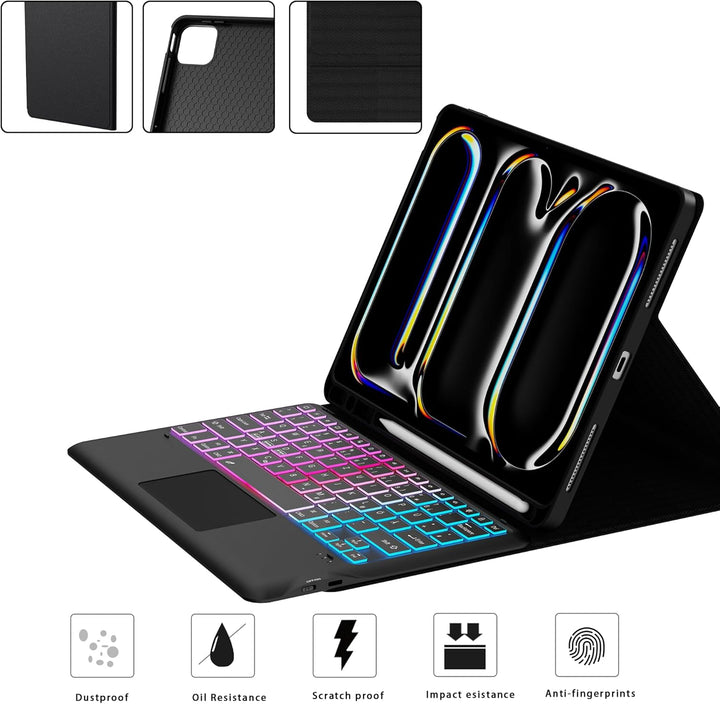 für iPad Pro 13 Zoll (M4) 2024 Hülle mit Abnehmbare Tastatur : DIY 3-Zonen 7-Farbiger Beleuchtung Ta