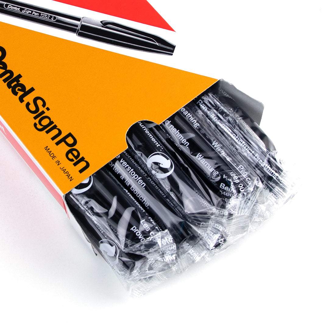 Pentel S520-A Sign Pen Faserschreiber, 0,8 mm Strichstärke, schwarz, 12er Pack, Schwarz