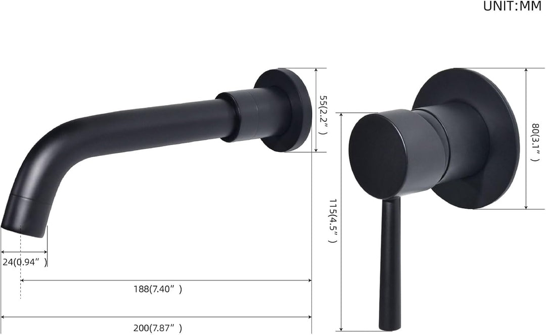 PHASAT Waschtischarmaturen, Wandmontage, Wasserhahn Bad Unterputz Armatur Messing, mit 360 Grad dreh