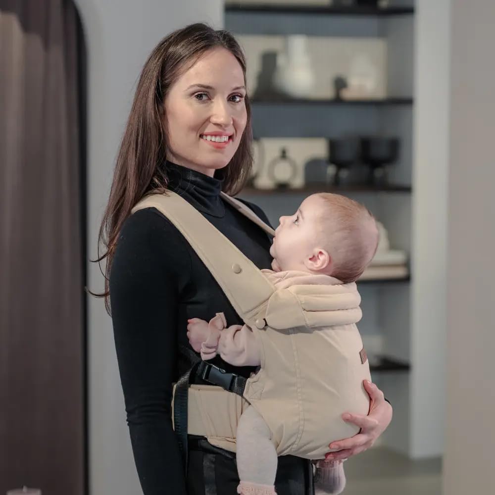 LIINI® Babytrage aus Leinen (Beige) – ab Geburt (3,5 kg) bis 15 kg, verstellbare Träger, Kopfstütze,