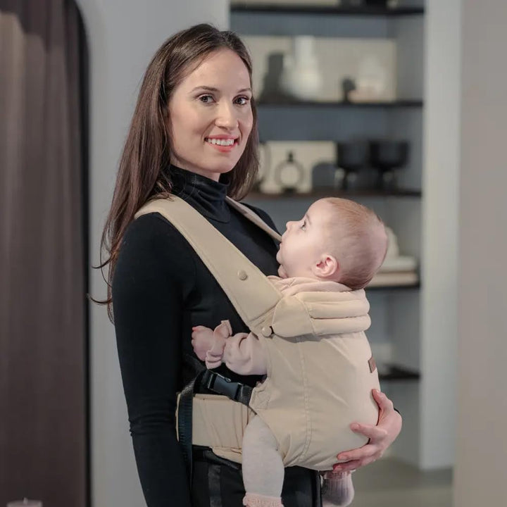 LIINI® Babytrage aus Leinen (Beige) – ab Geburt (3,5 kg) bis 15 kg, verstellbare Träger, Kopfstütze,