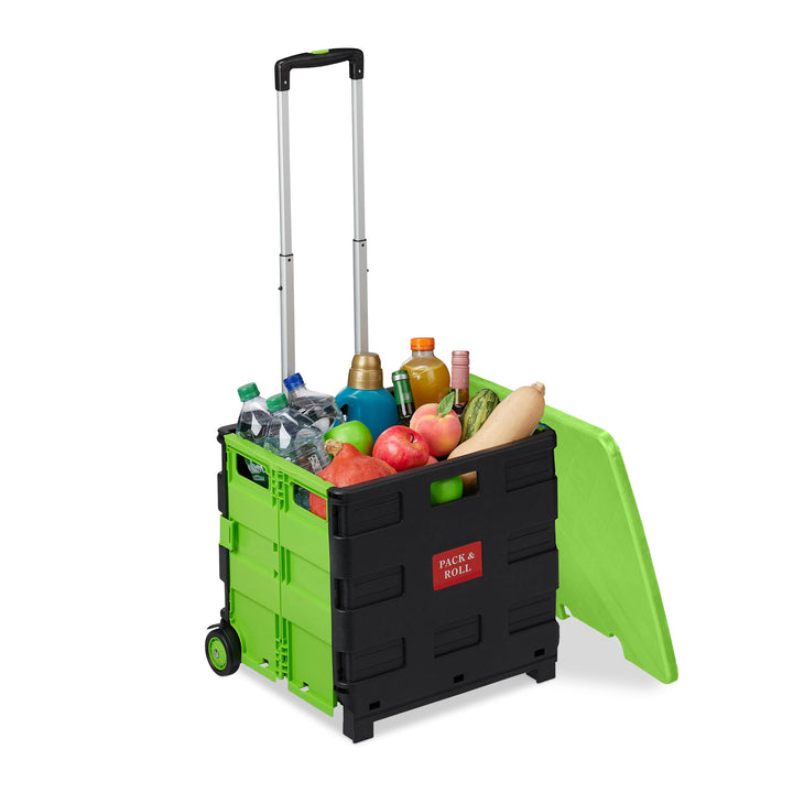 Relaxdays Einkaufstrolley, Klapptrolley mit Rollen & Deckel, Teleskopgriff, bis 35 kg, Faltbarer Tro
