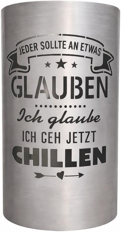 TiKo-Design Feuertonne mit Motiv – Lagerfeuertonne ‘Jeder sollte an etwas glauben, ich GEH jetzt chi