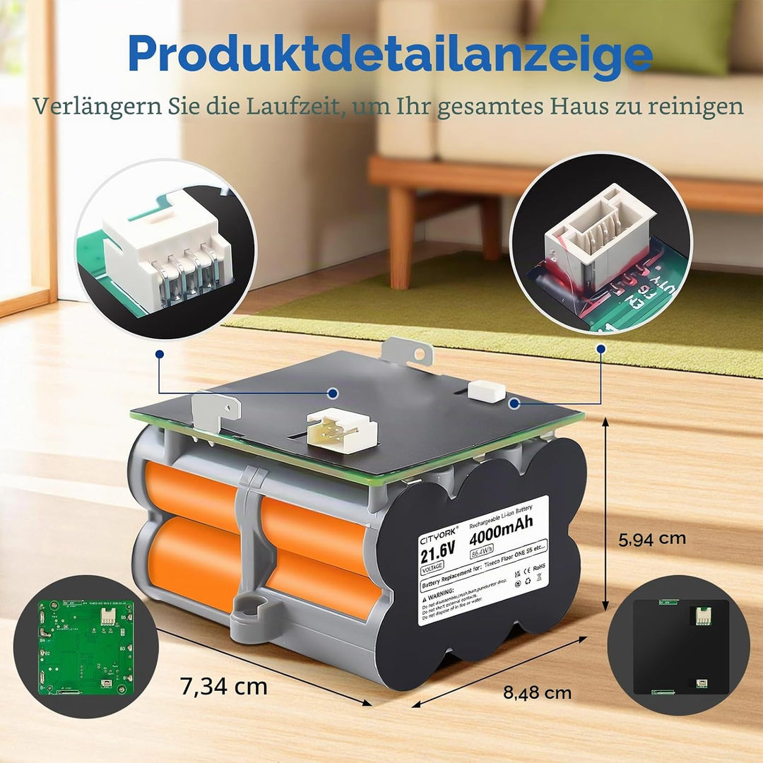 CITYORK 21.6 V 4000mAh Ersatz Akku kompatibel mit Tineco Floor ONE S5/S5 PRO 2/Floor ONE S5 Smart/S5