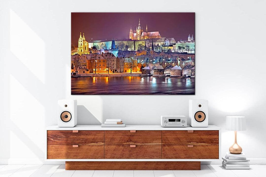 deyoli erhellendes Prag bei Nacht Format: 60x40 als Leinwand, Motiv fertig gerahmt auf Echtholzrahme