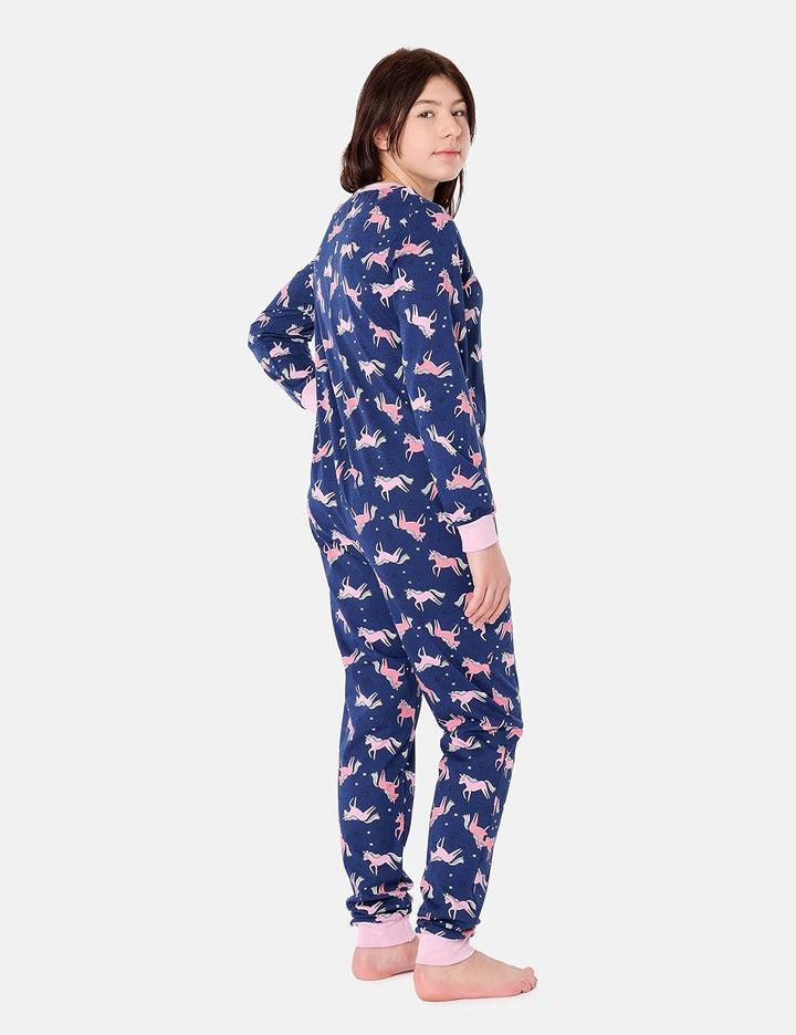 Merry Style Mädchen Jugend Schlafanzug Strampelanzug Schlafoverall MS10-235 158 Marineblau/Einhorn,