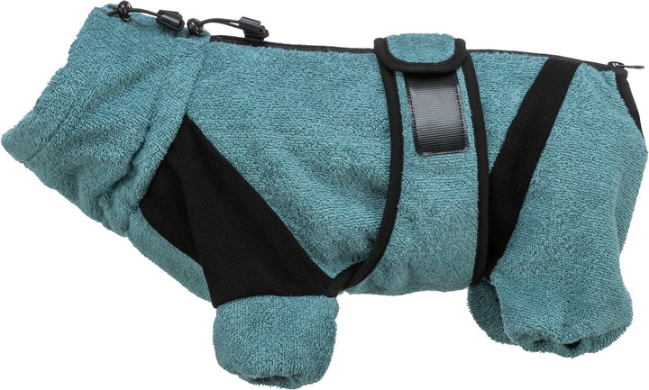 TRIXIE Bade- und Hausoverall - für Hunde Hundemantel aus Frottee - M (46 cm) Petrol, wärmender Hund