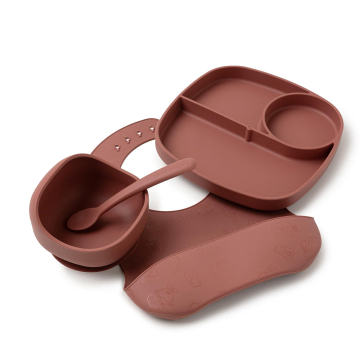 Muchmellow - Silikon Kinder Geschirrset 4-teilig, MADE in ITALY, Schale mit Anti-Rutsch-Saugnapf, Te