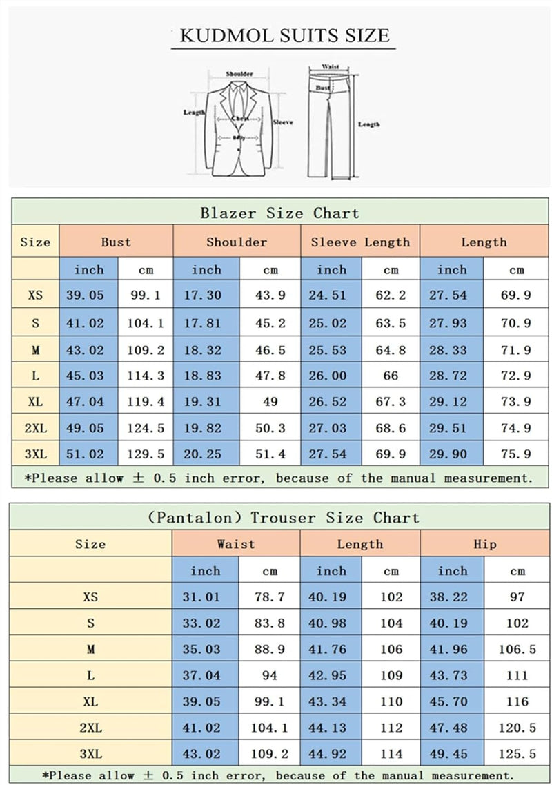 KUDMOL Herren Anzug 2 Stücke Slim Fit Anzug Business Hochzeit Formal Dinner Zwei Knöpfe Smoking Anzu