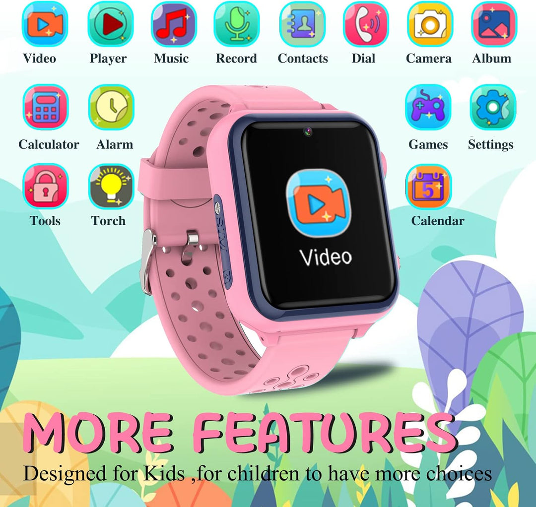 Smartwatch Kinder, Spiele, Telefon für Mädchen und Jungen (Pink) Rose 1,44 Zoll, Rose 1,44 Zoll