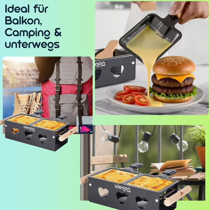 ideoon 3er-Set Raclette-Teelicht für 2 Personen, Raclette Set ohne Strom inkl. Teelichtern und Schab