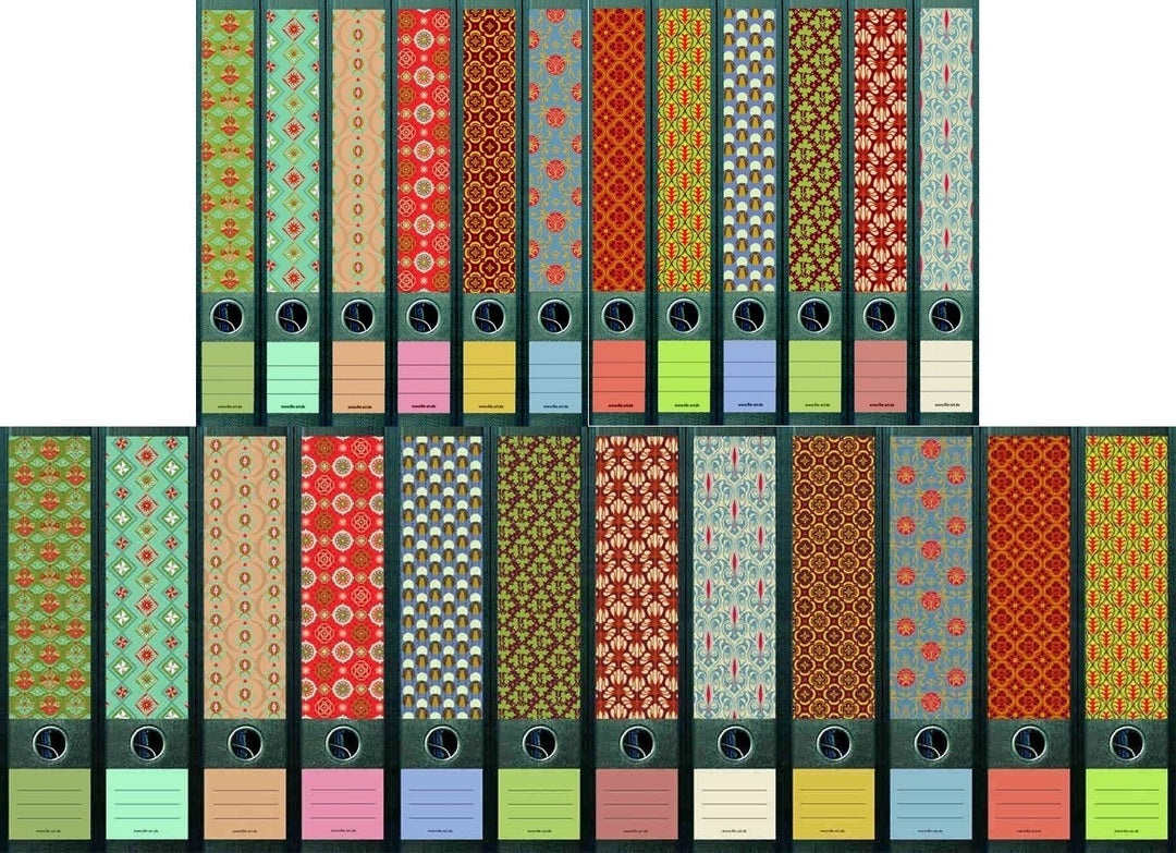 File Art - Ordnerrücken Design Etiketten - Motiv "Pattern" für 12 breite + 12 schmale Aktenordner al