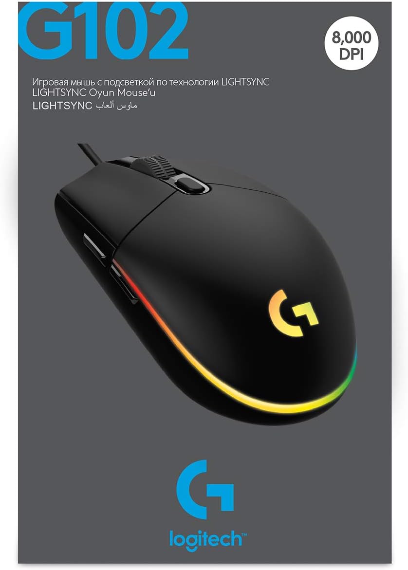 Logitech Gaming Mouse G102 LIGHTSYNC Maus für Rechtshänder, Optisch, 6 Tasten, kabelgebunden, USB, s