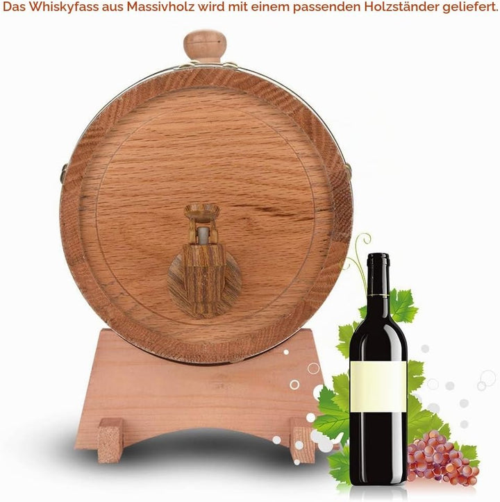 Eichenfass, 1,5/3/5/10 l, Eichenfass für Whisky, Tequila, Weinflasche, Holzfass, auslaufsicher (3 l)