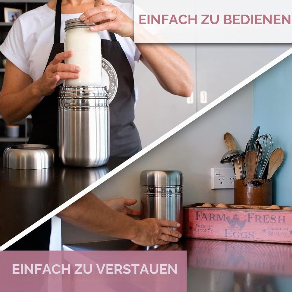Edelstahl Joghurtbereiter mit 1 Quart Glas und komplettem Rezeptbuch für 12+ einfache selbstgemachte
