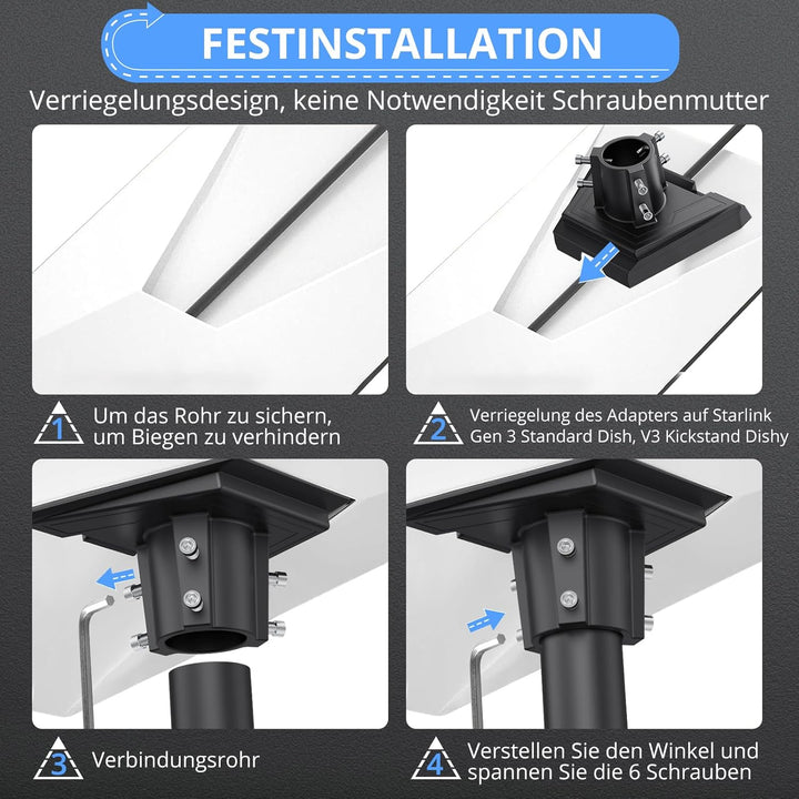 CAMWAY Starlink Gen 3 Rohradapter,360° drehbar&20° neigbar Robuste Aluminium Starlink Pole Gen 3 Ada